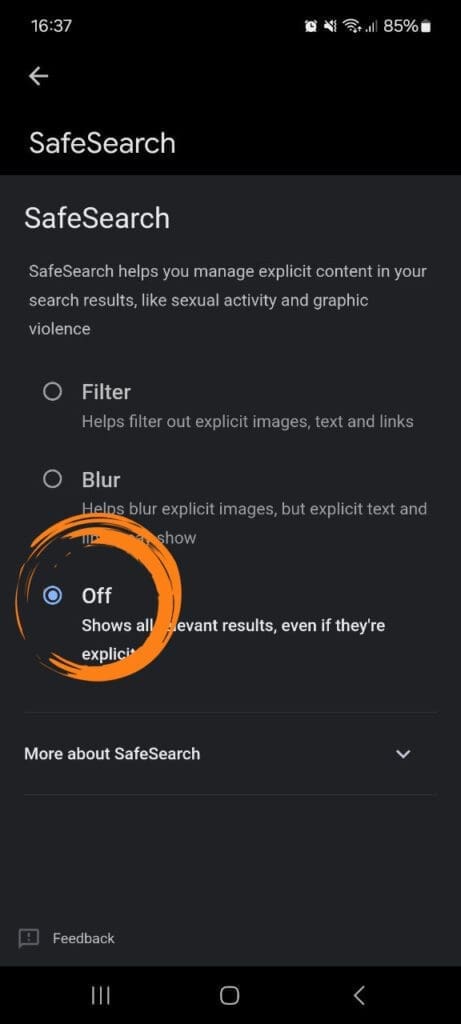 SafeSearch uitschakelen op mobiele apparaten
