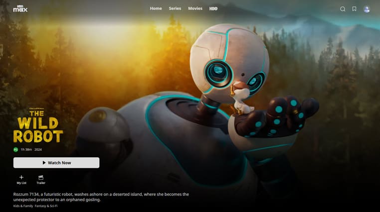 The Wild Robot op HBO Max The Wild Robot streaming op HBO Max
