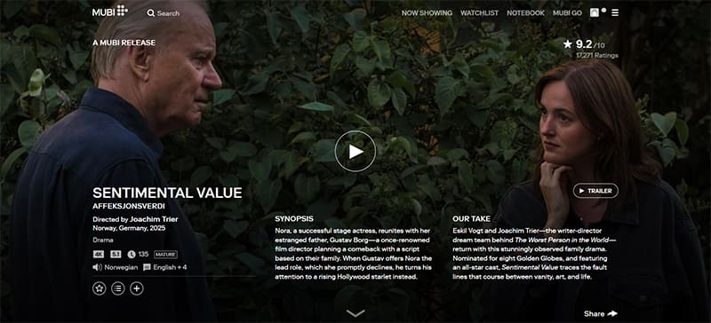 Sentimental Value streaming op Mubi in het VK