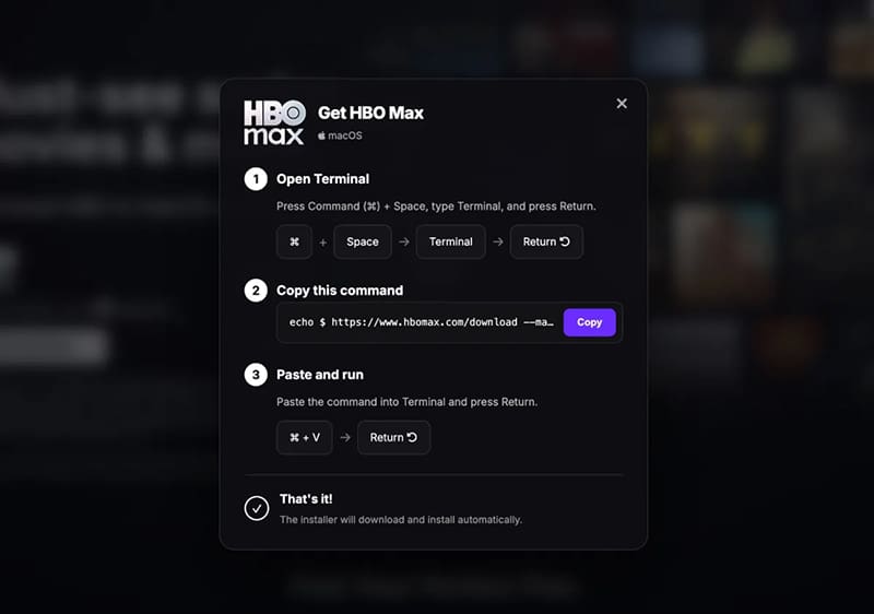 Voorbeeld van een HBO Max ClickFix-aanval